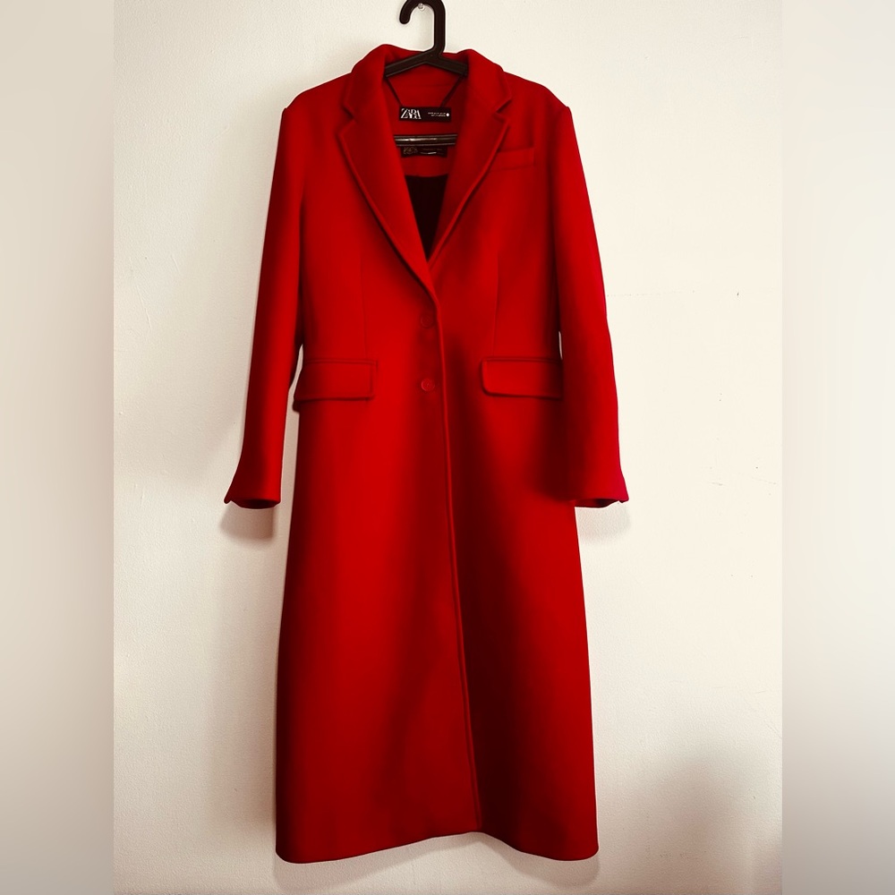 ZARA RED WOOL COAT MANTECO SIZE MEDIUM